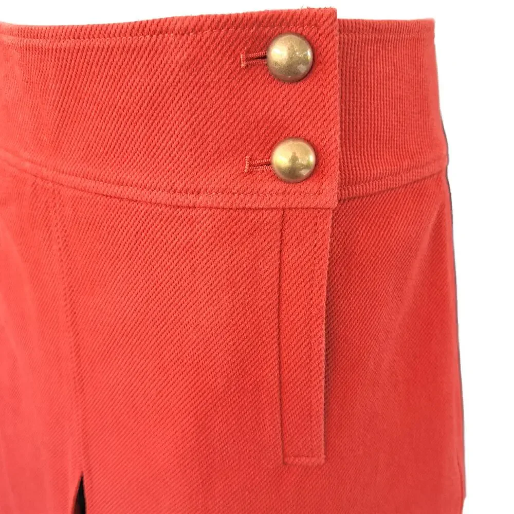 Tory Burch Thea Canyon Cotton Pleated A-Line Skirt Size 10 Orange Stretch Twill